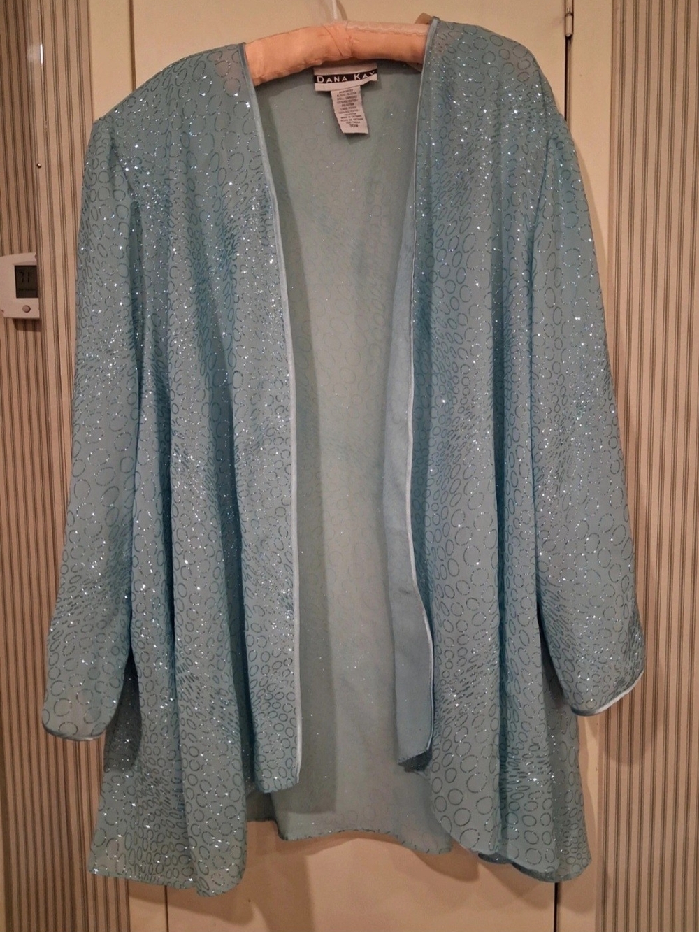 Dana Kay Aqua Blue 4 piece Sparkly Outfit w/Open-Front  Cardigan Style Jacket